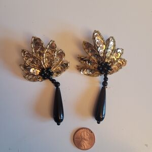 Vintage Gold and Black Beaded Earrings